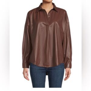 💙ELLA RAFAELLA faux leather popover shirt